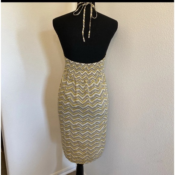 VTG Y2K Ecko Red UNLTD Dress L Halter Tank Tan Mustard Boho Beachy Babydoll Mini - Picture 2 of 15